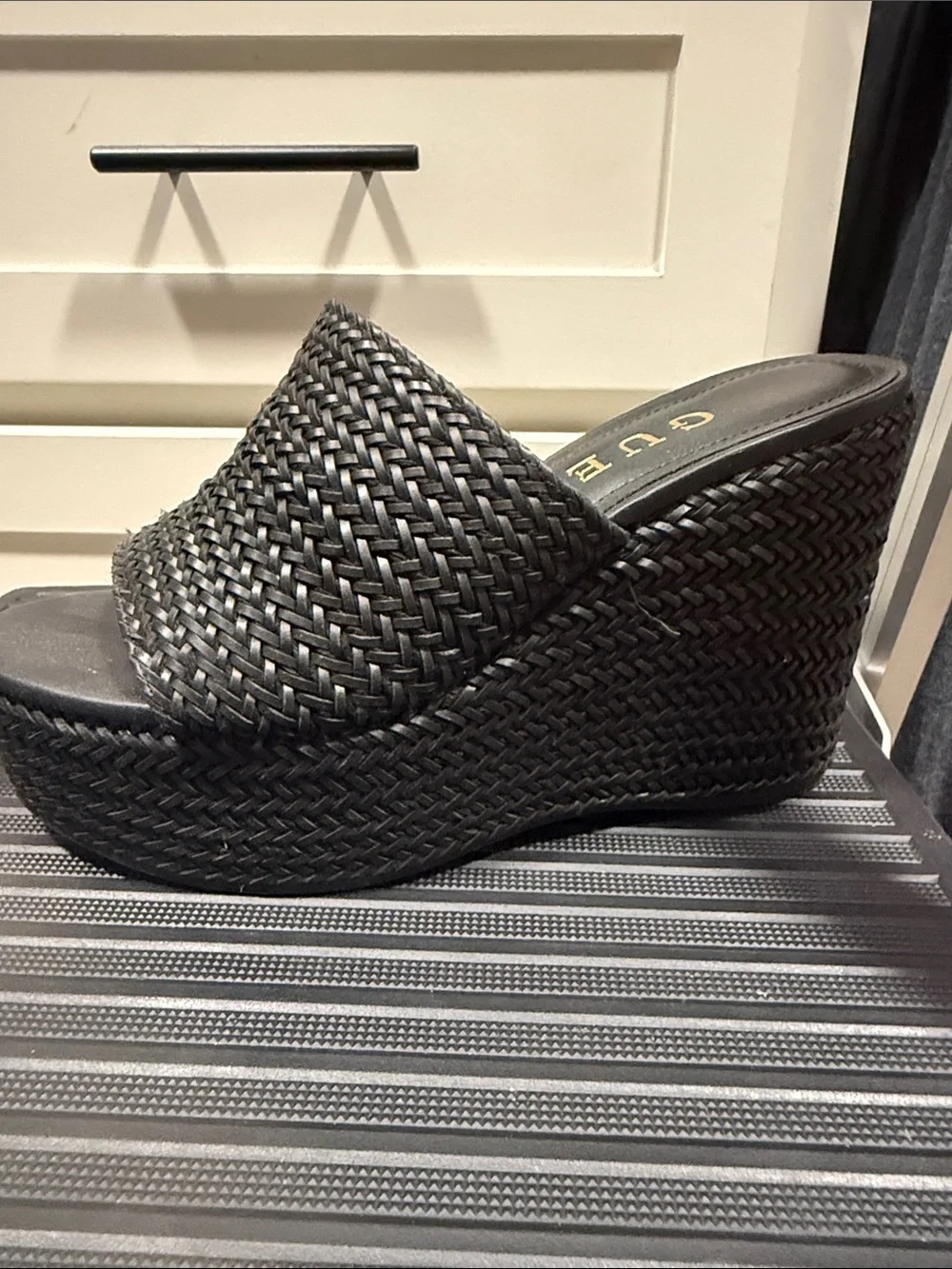 Guess Black Woven Platform Slide Sandal